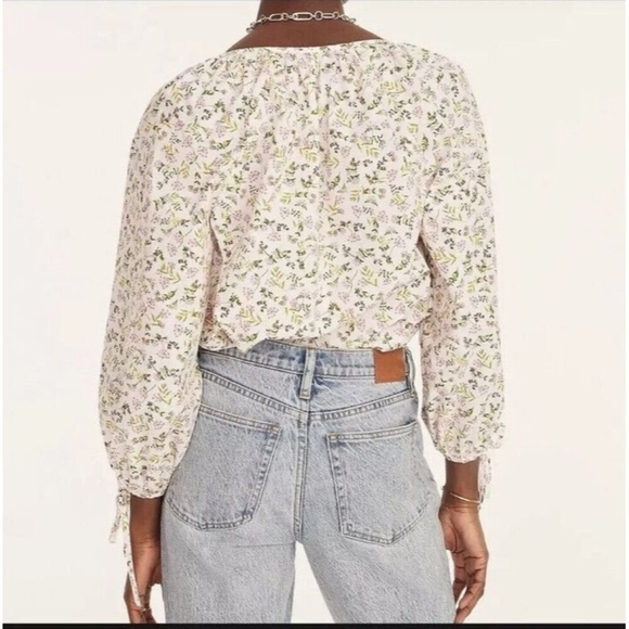 J Crew $98 Tie-Sleeve Button-Front Cotton Poplin Top in Meadow Floral Si… - Picture 3 of 12